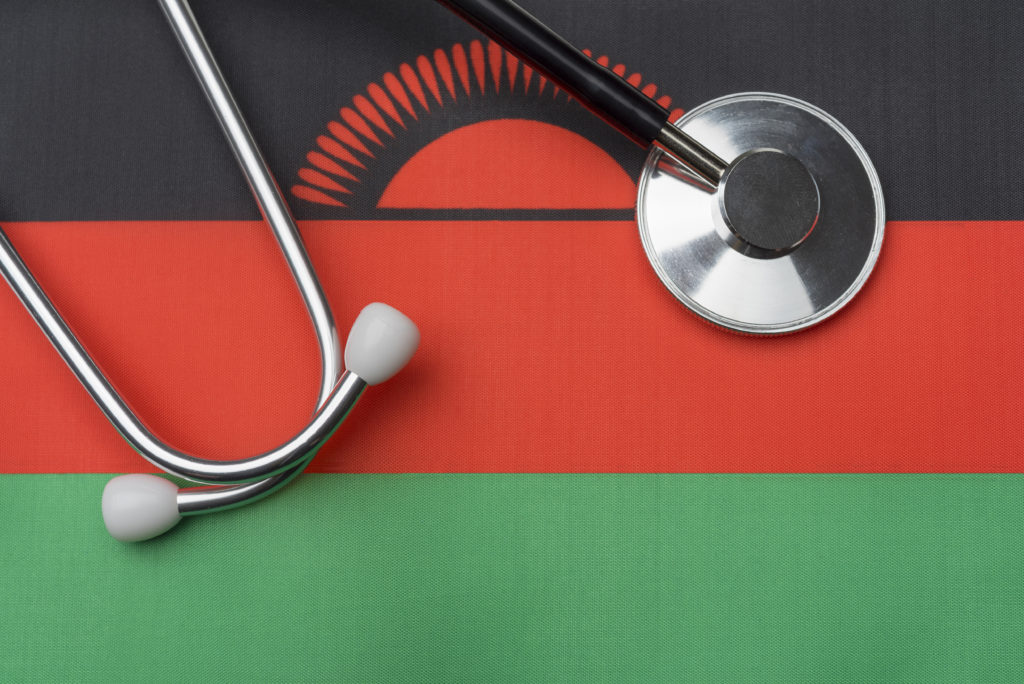 Malawi flag and stethoscope. The concept of medicine.