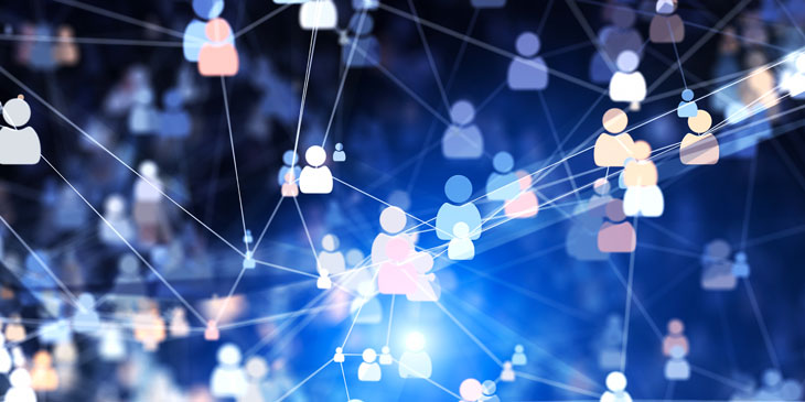 people icons with connections on blue background