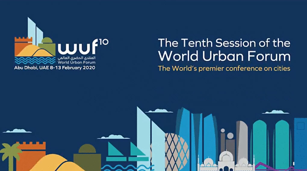 world urban forum logo with city background