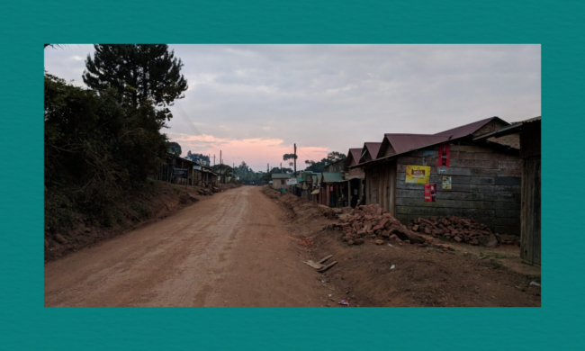 The selected region shows a rural dirt road in Buhoma, Uganda, located just outside Bwindi Impenetrable National Park.