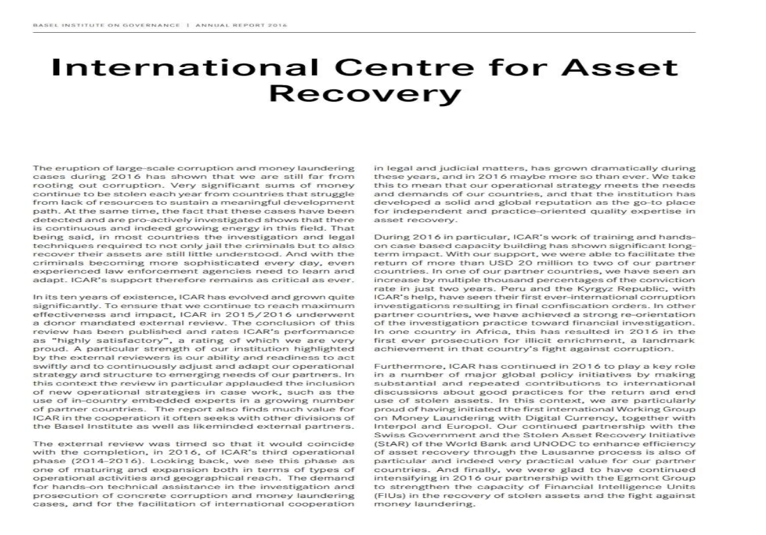 Basel Institute Annual Report 2016 - Governance & Integrity Anti ...