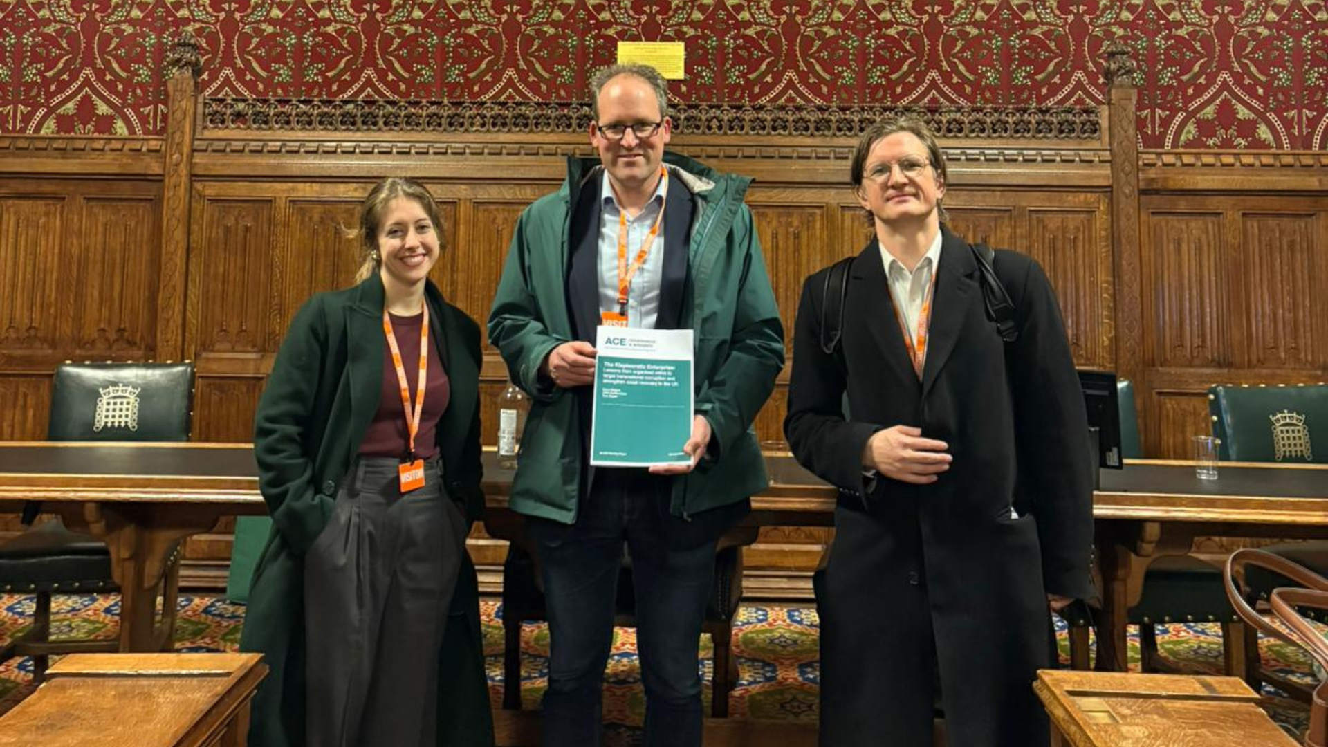 Maria Nizzero, John Heathershaw, and Tom Mayne at the publication launch of 'The Kleptocratic Enterprise: Lessons from organised crime to target transnational corruption and strengthen asset recovery in the UK'